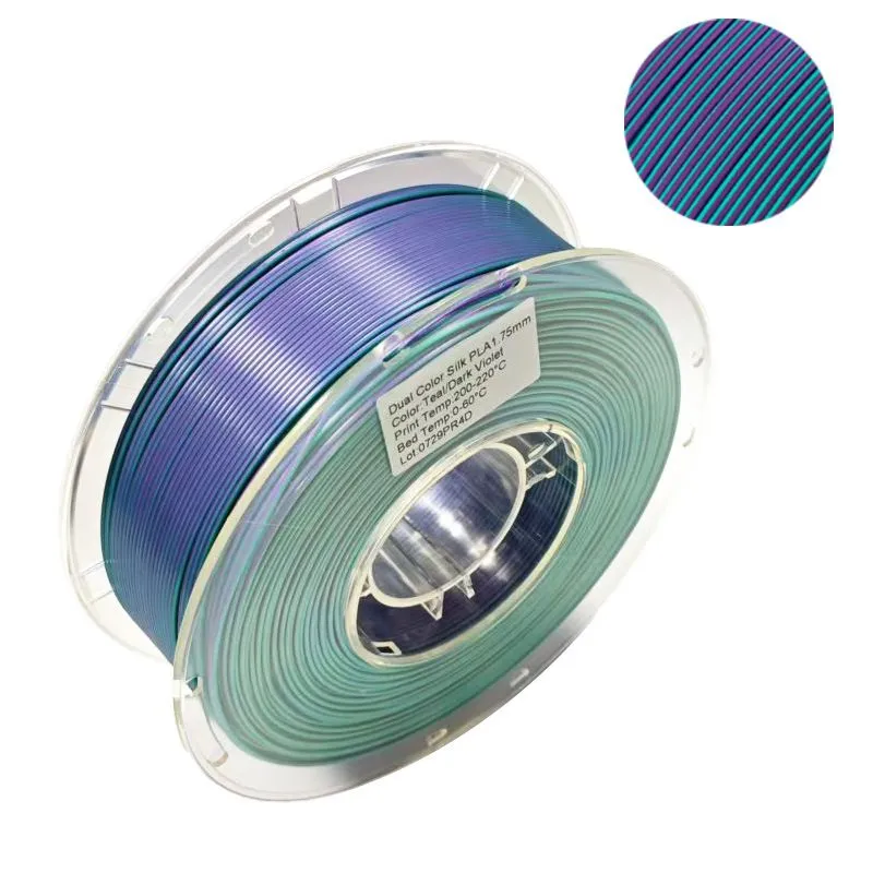 PLA Dual color (Silk Шелковый) пластик PinRui Бирюзовый-Фиолетовый 1.75 мм 1 кг