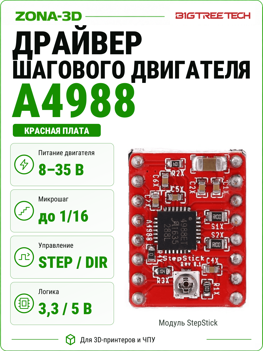 Драйвер А4988 шагового двигателя красный