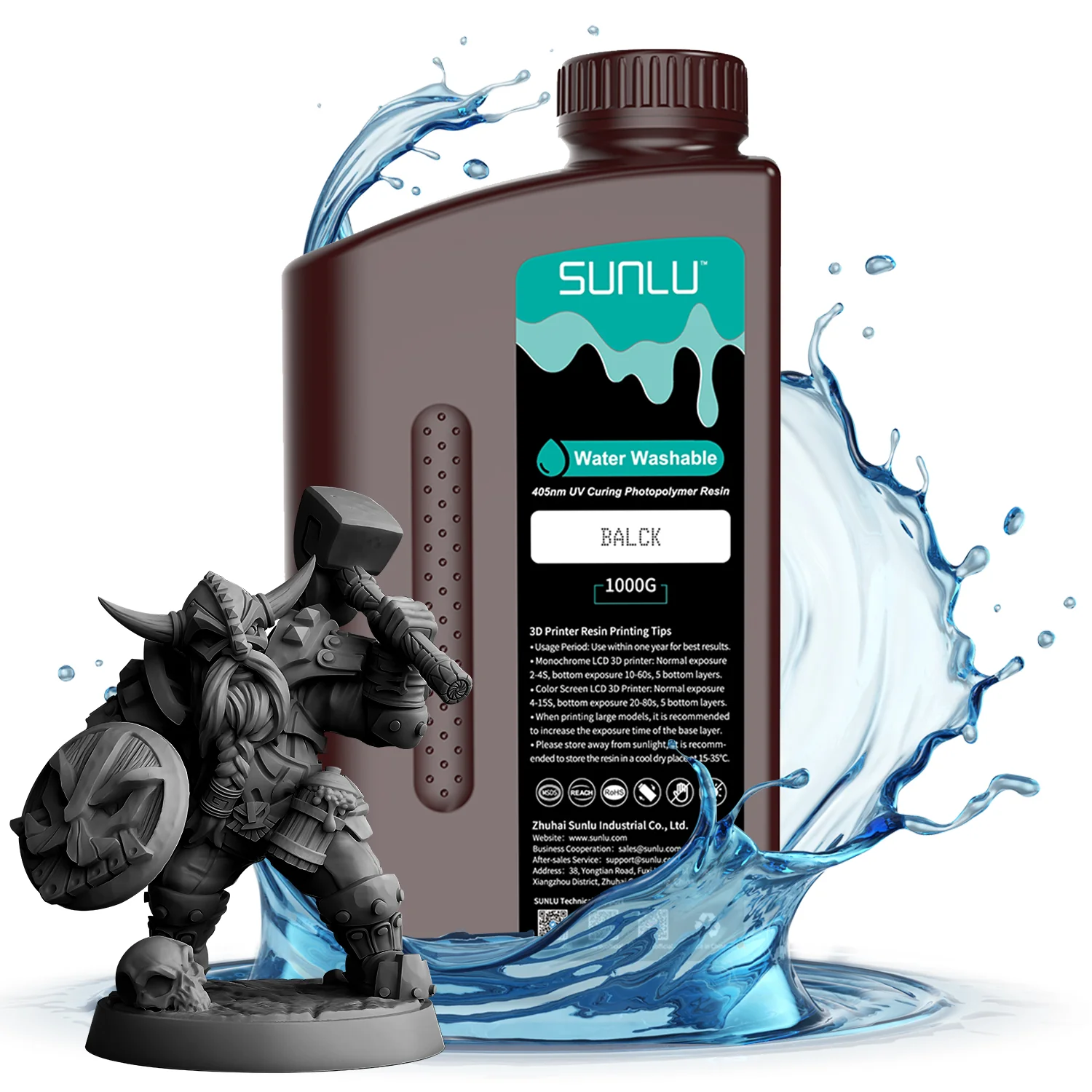 Sunlu фотополимерная смола Water-wash водосмываемая черная, 1 кг