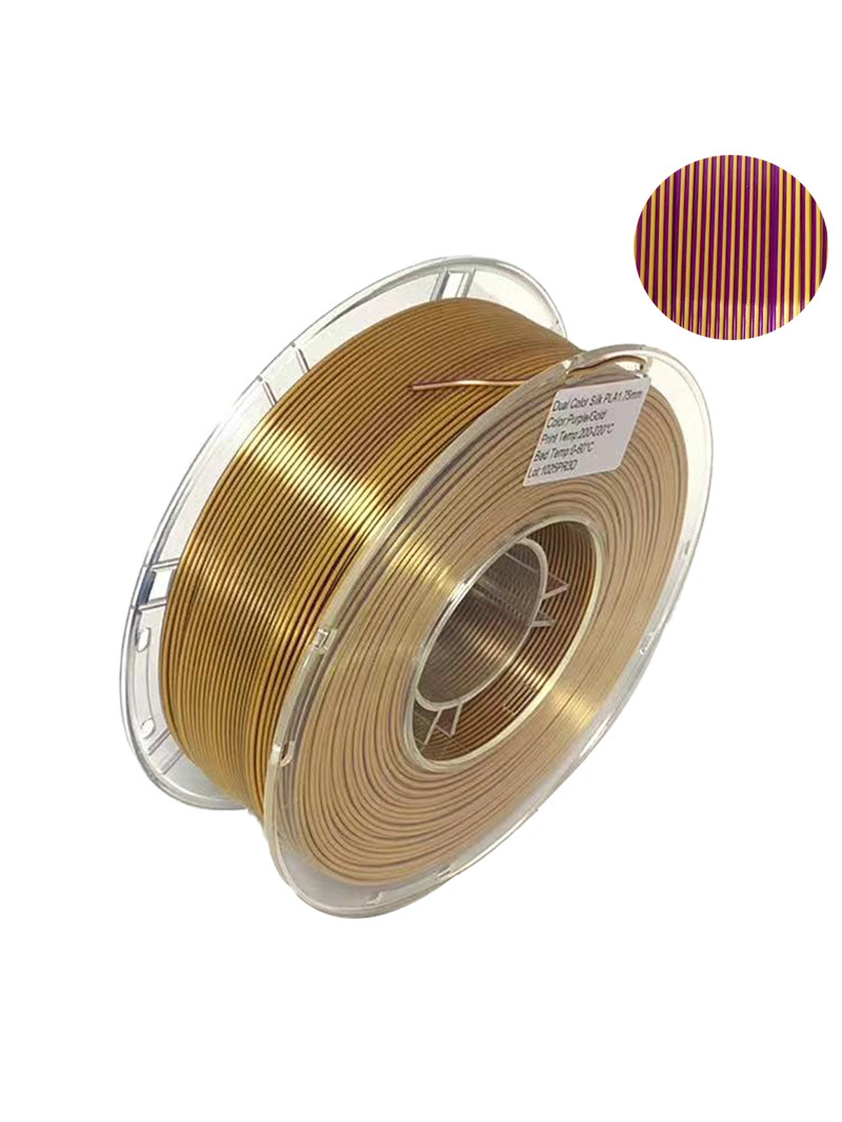 PLA Dual color (Silk Шелковый) пластик PinRui Фиолетовый-золотой 1.75 мм 1 кг