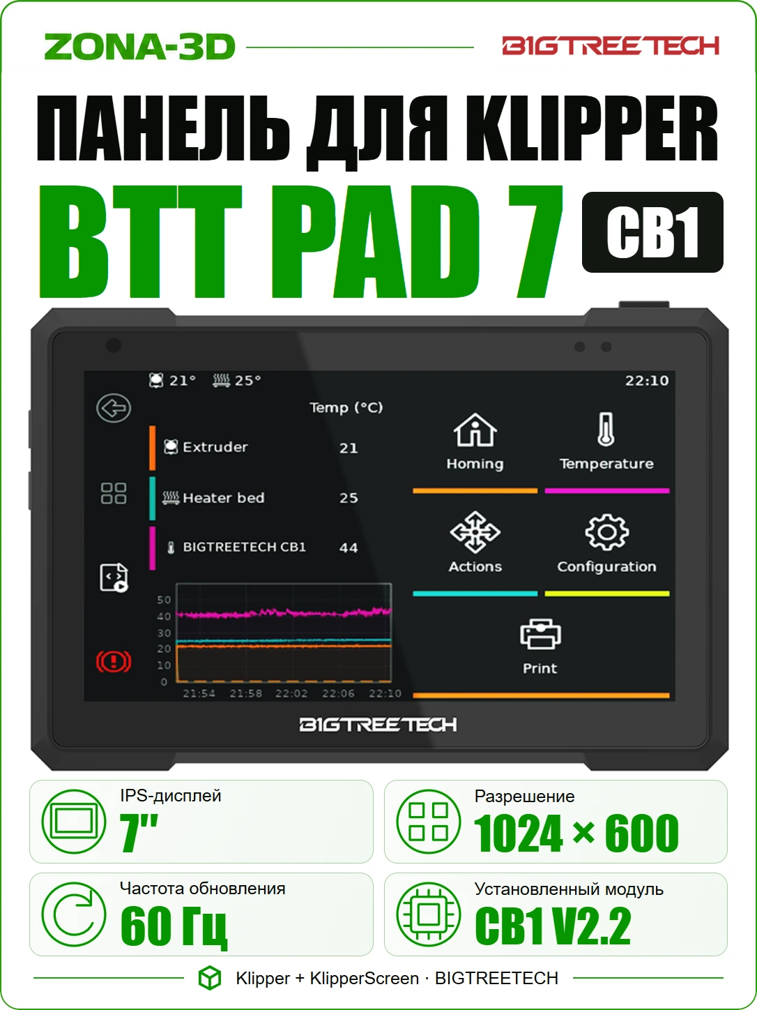 BIGTREETECH BTT Klipper Pad 7 IPS сенсорный дисплей 1024*600 60 Гц дисплей + CB1