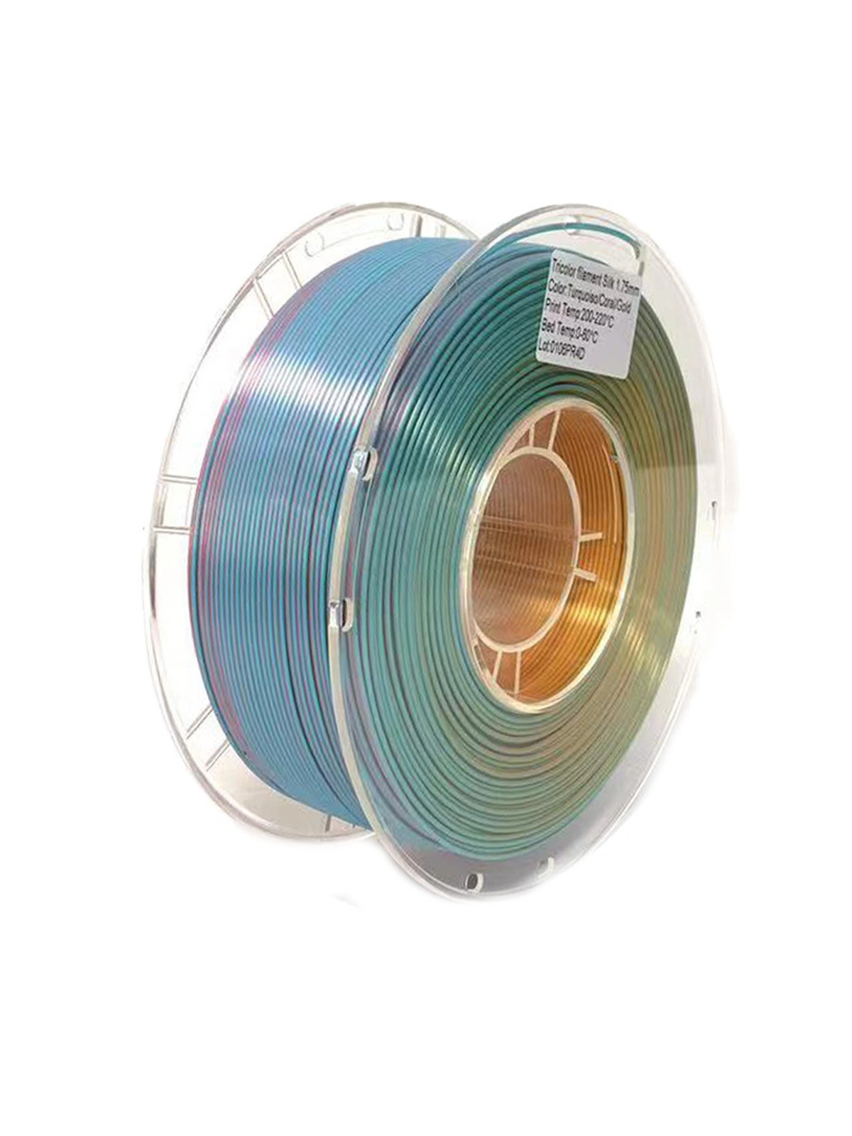 PLA Трехцветный (Silk Шелковый) пластик PinRui Бирюзовый-коралловый-золотой 1.75 мм 1 кг