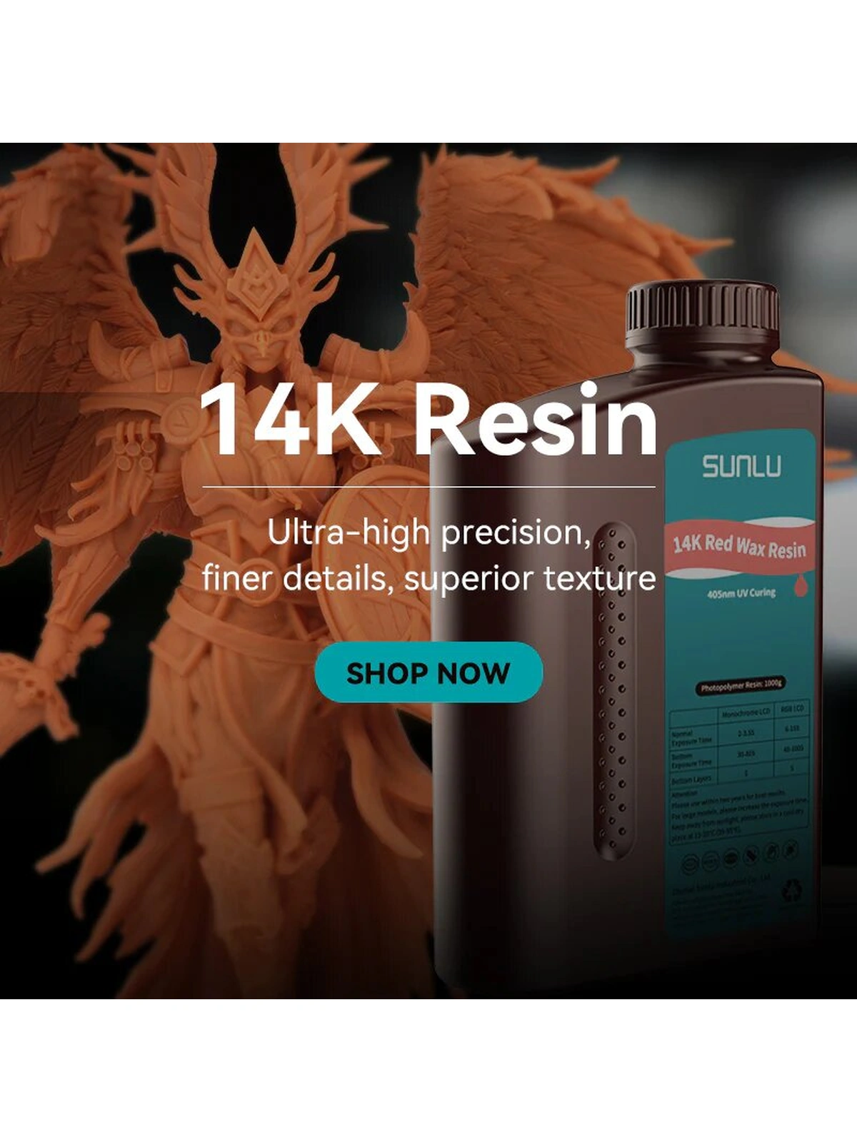 Смола SUNLU фотополимерная 14K Red Wax Ultra-High высокая детализация красная Red Wax 1 кг для LCD DLP SLA 3D-принтера 405 нм