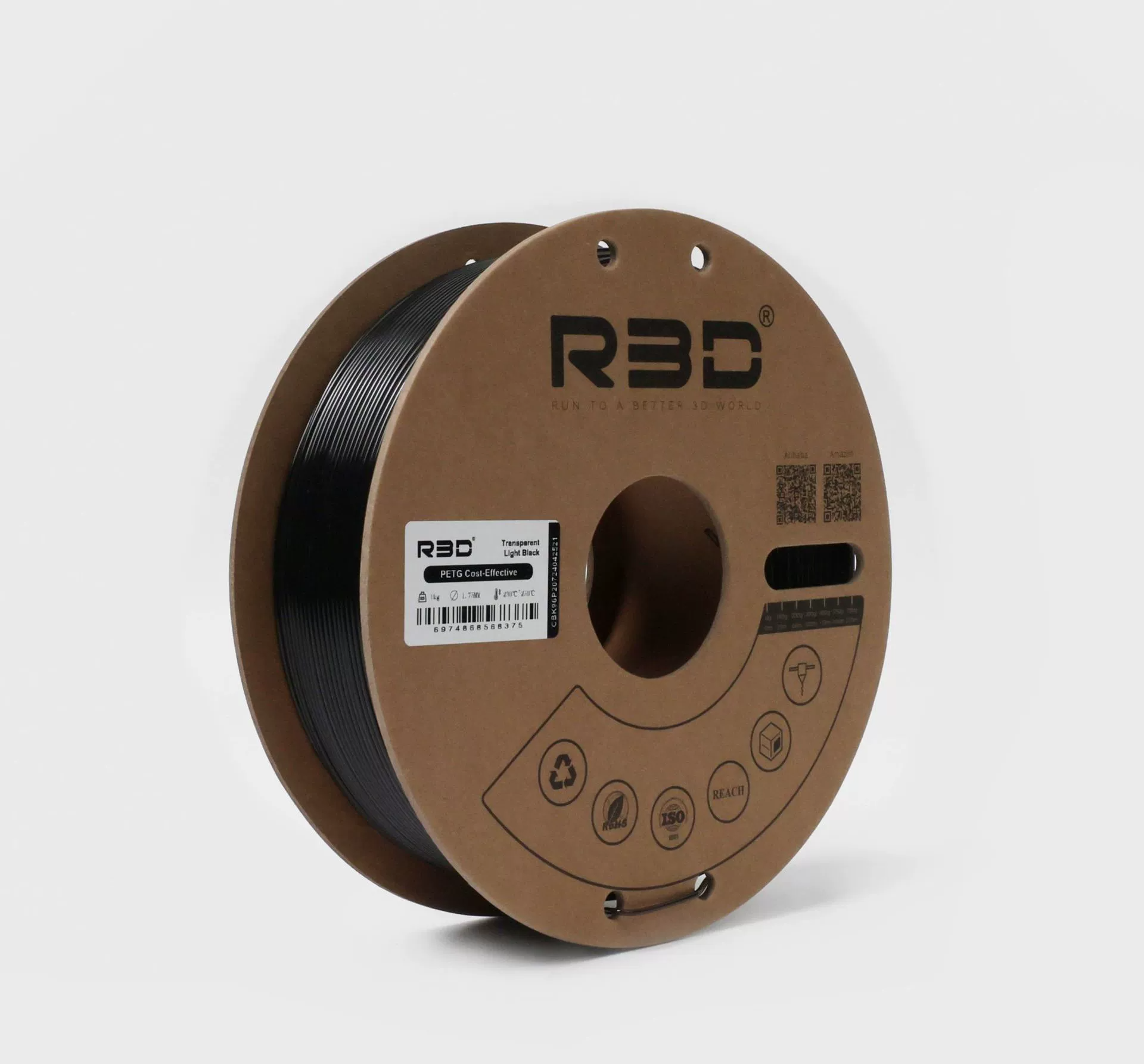 PETG пластик R3D Полупрозрачный светло-черный Transparent Light Black High-Speed 1.75 мм 1 кг