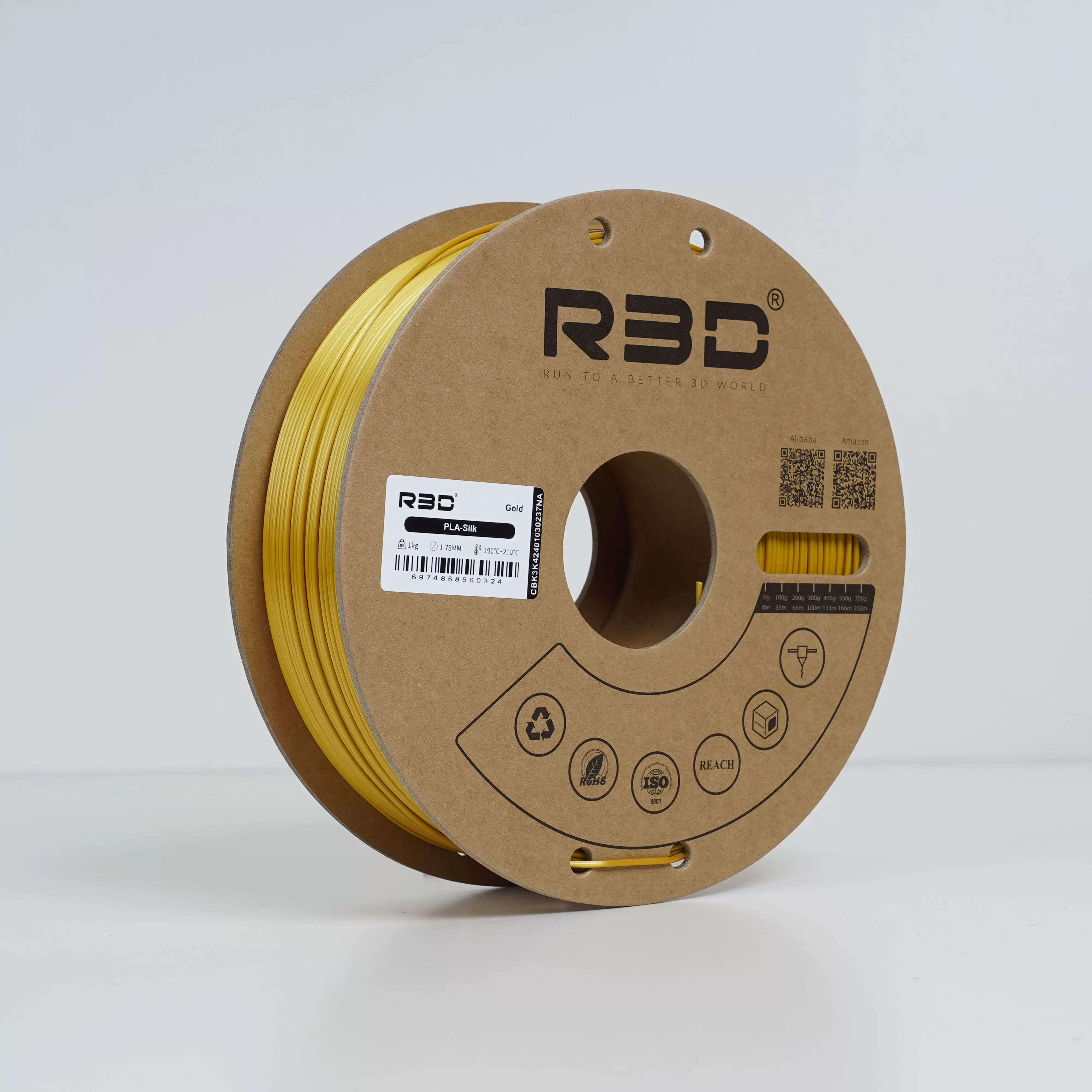 PLA silk (шелковый) пластик R3D золотой 1.75 мм 1 кг
