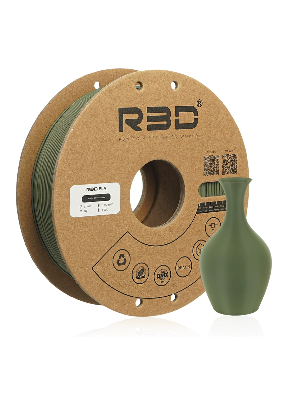 PLA Matte Матовый пластик Оливковый зеленый Olive Green R3D 1.75 мм 1 кг