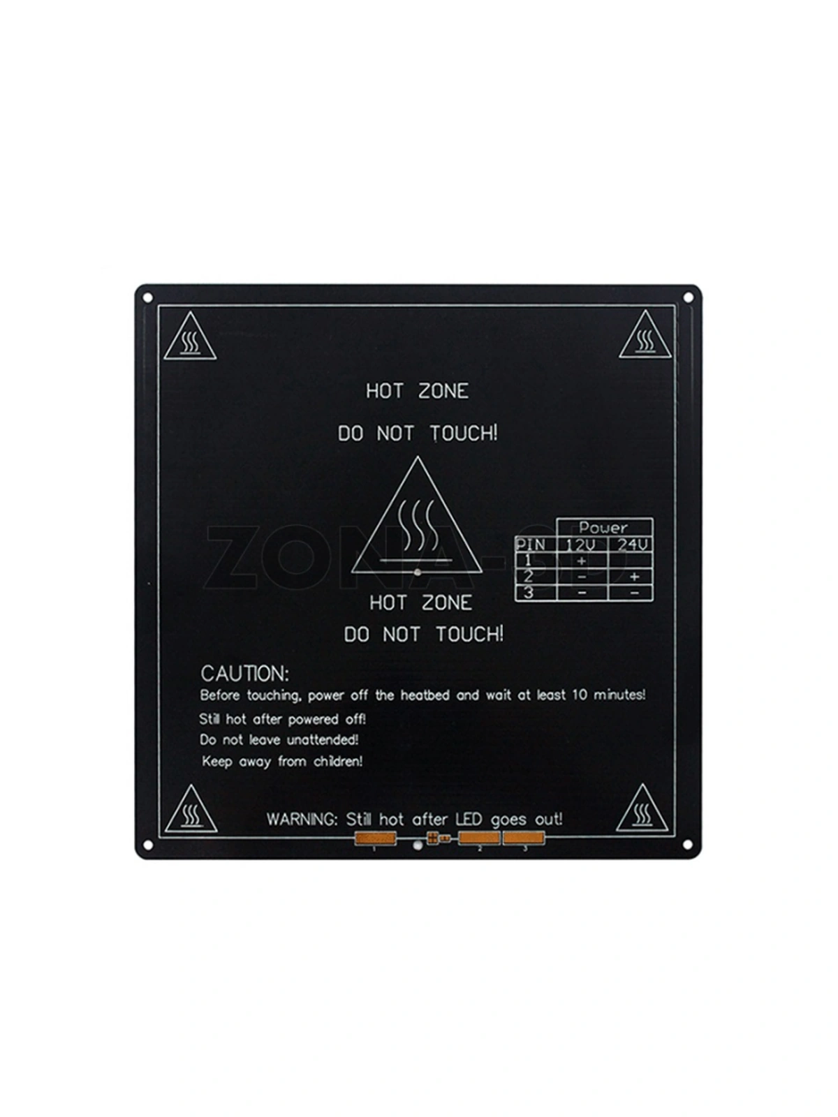 Алюминиевый нагревательный стол MK3A 220x220x3 мм 12/24V
