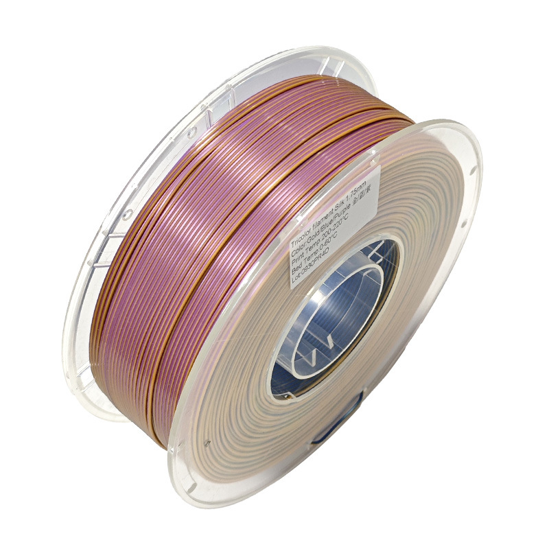 PLA Трехцветный (Silk Шелковый) пластик PinRui золотой-фиолетовый-синий 1.75 мм 1 кг