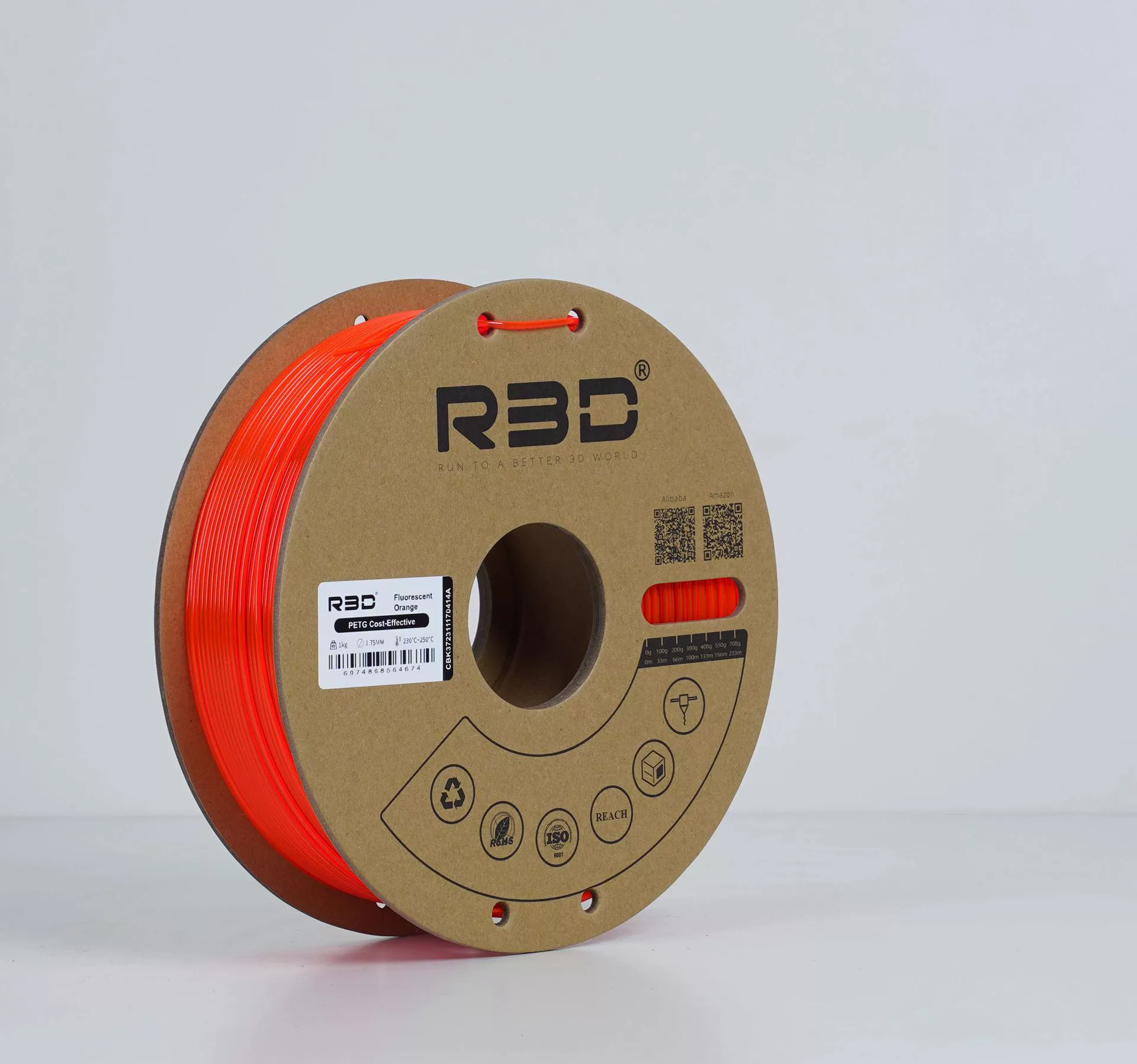 PETG пластик R3D Полупрозрачный оранжевый Transparent Orange High-Speed 1.75 мм 1 кг