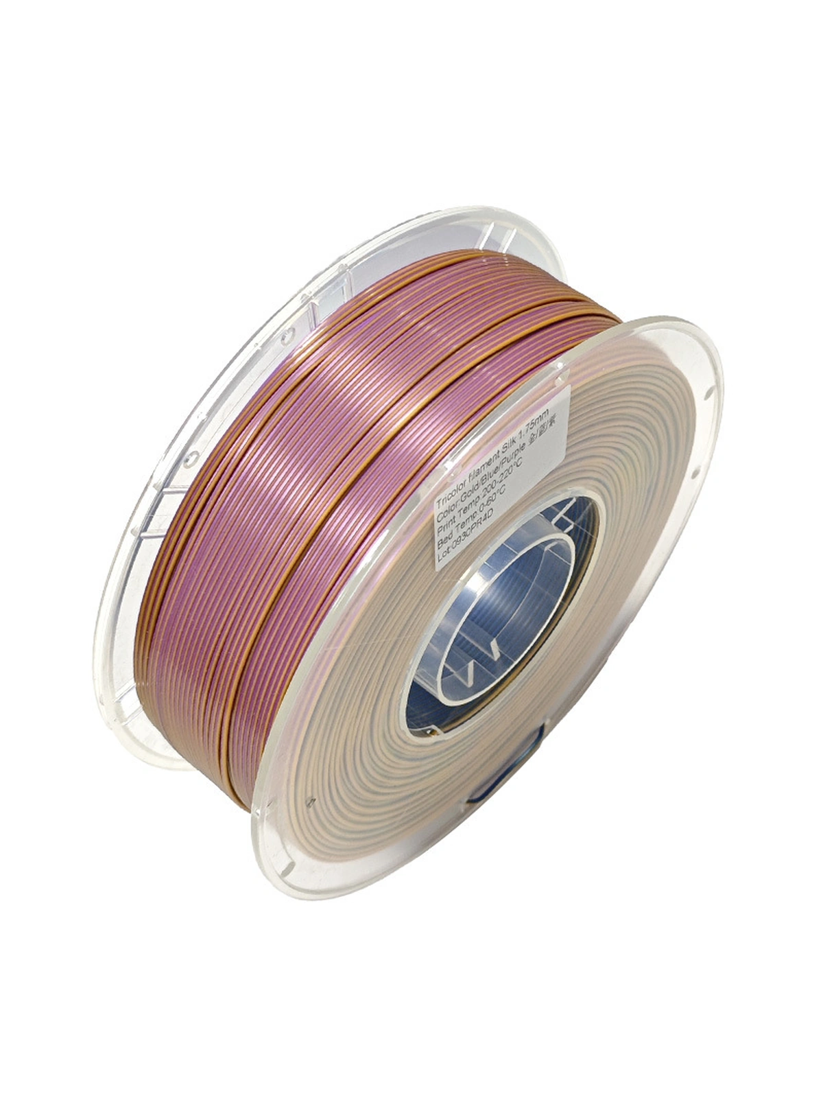 PLA Трехцветный (Silk Шелковый) пластик PinRui золотой-фиолетовый-синий 1.75 мм 1 кг