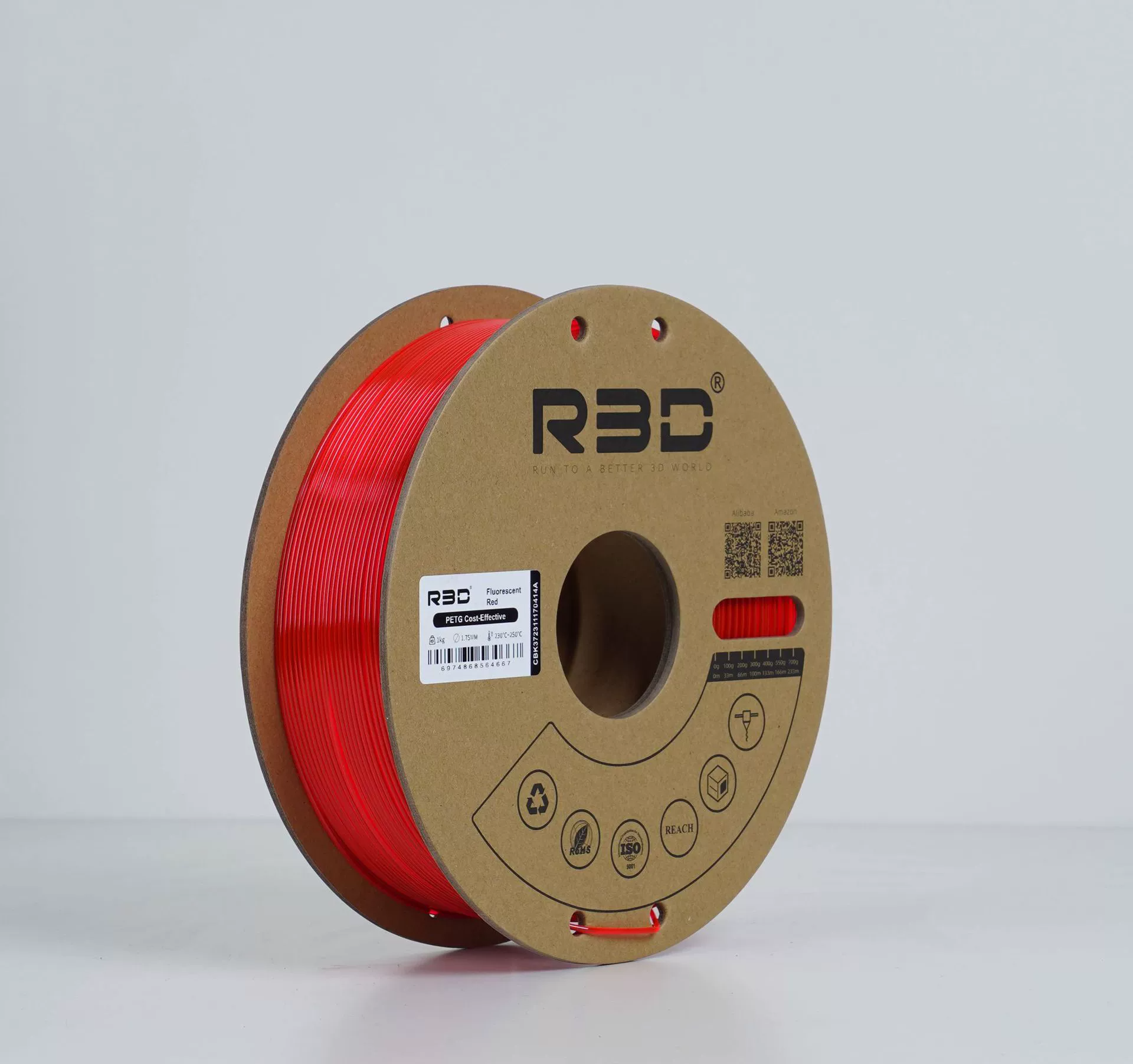 PETG пластик R3D Полупрозрачный красный Transparent Red High-Speed 1.75 мм 1 кг