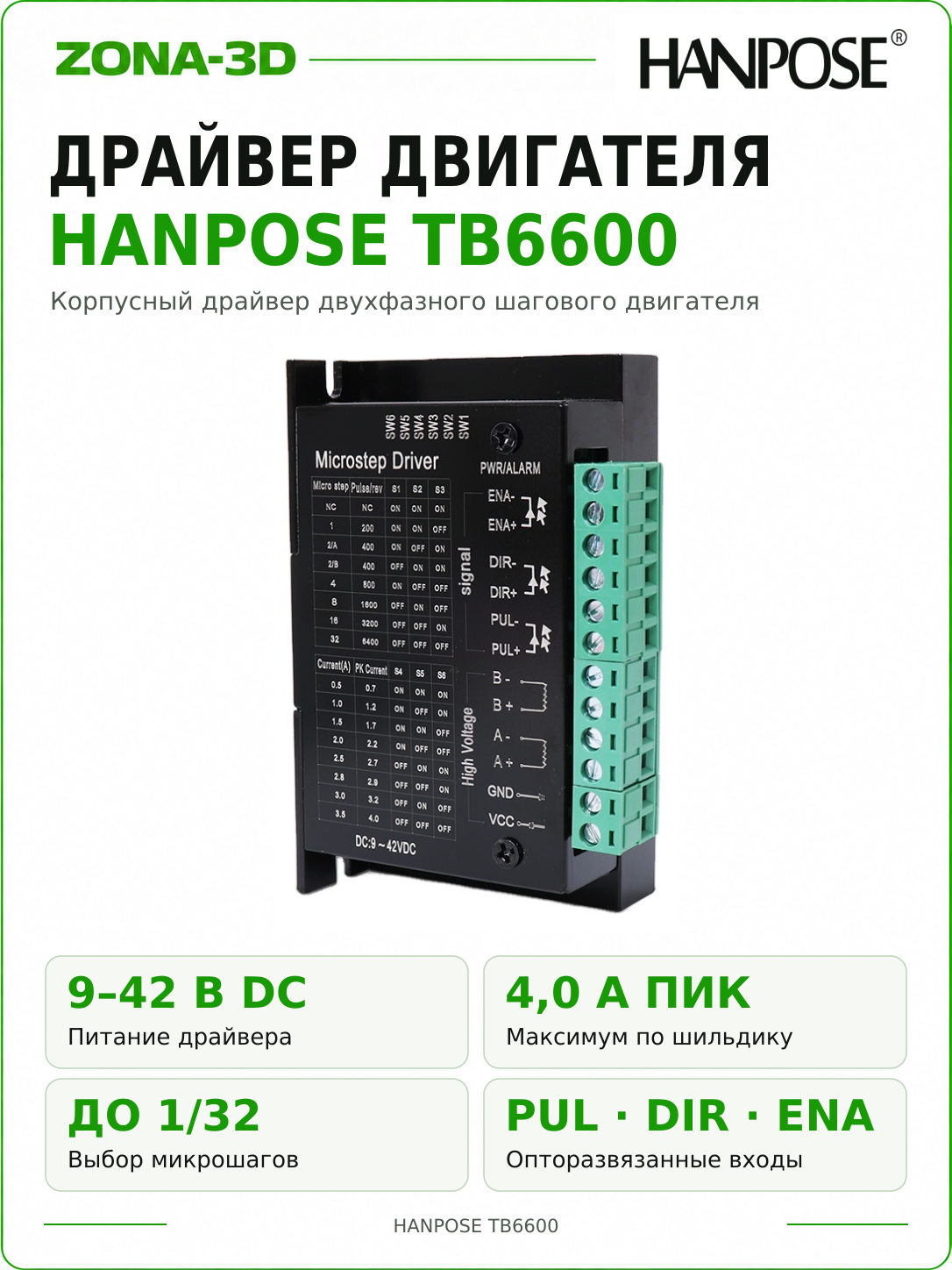 Драйвер шагового двигателя TB6600 Hanpose 4А в корпусе для ЧПУ, 3D-принтера, Arduino и NEMA 17/23