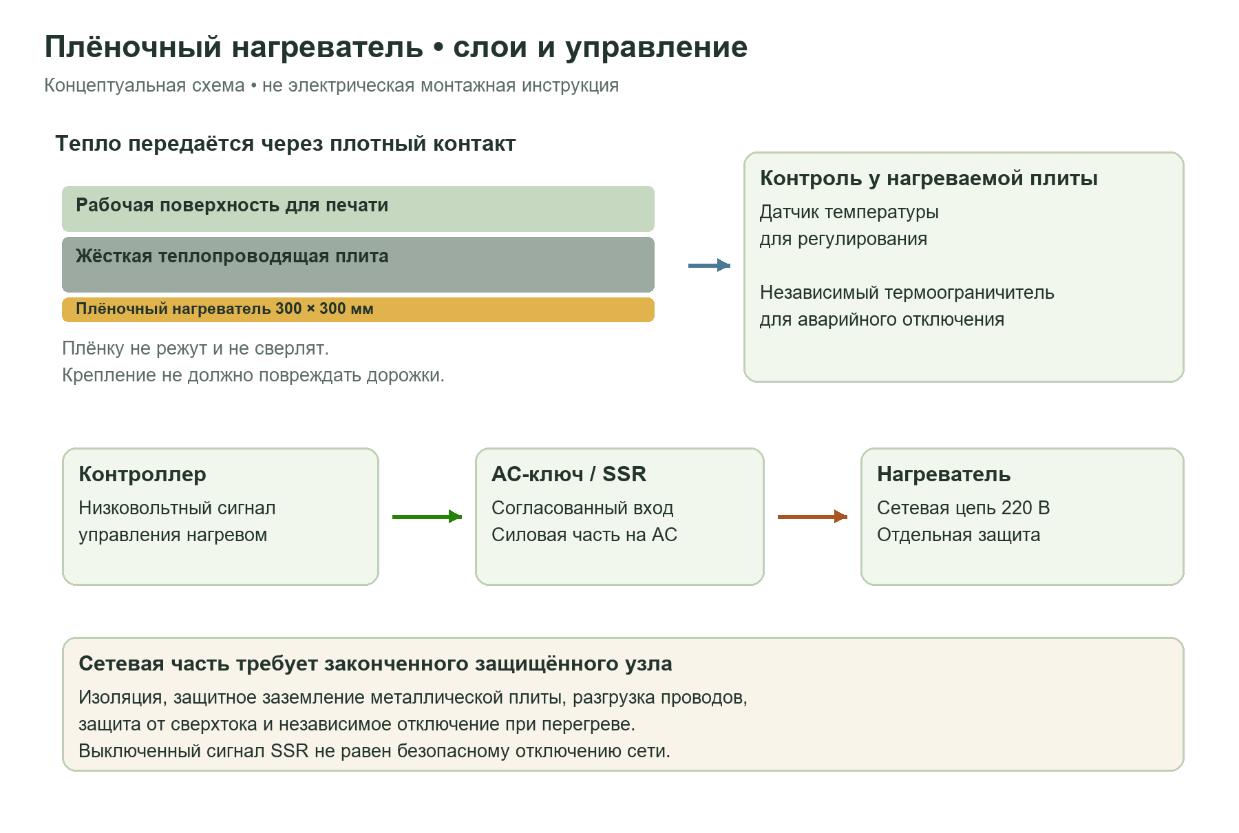 Схема слоёв подогреваемого стола и отдельного управления сетевым нагревателем