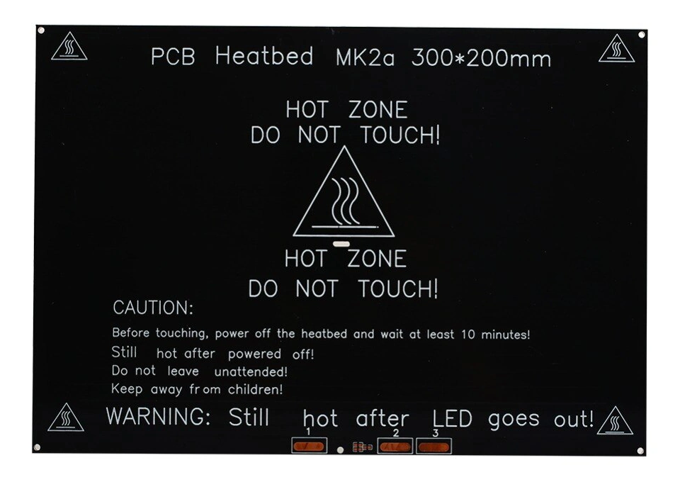 Прямоугольная плита PCB Heatbed MK2a 300 на 200 миллиметров с тремя силовыми площадками