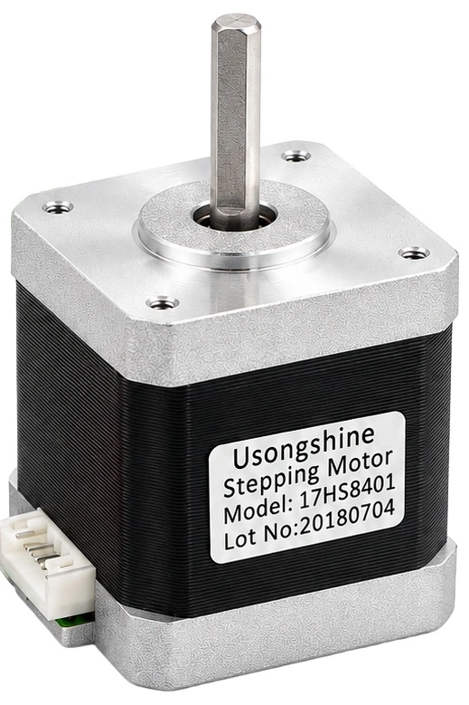 Шаговый двигатель Usongshine 17HS8401, вид на вал и маркировку